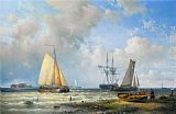 Abraham Hulk Snr Canvas Paintings - Dutch Barges in a Calm
